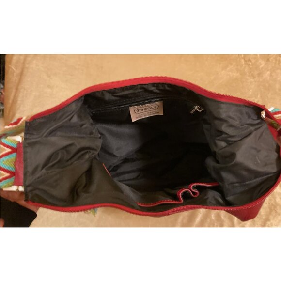 Macoly dark red leather pocketbook with wide zigzag woven strap - Picture 8 of 11